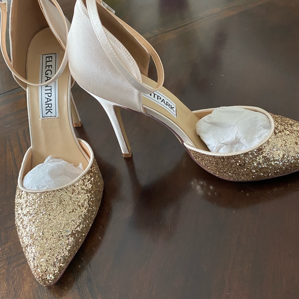 Gold and Cream Stiletto Heels